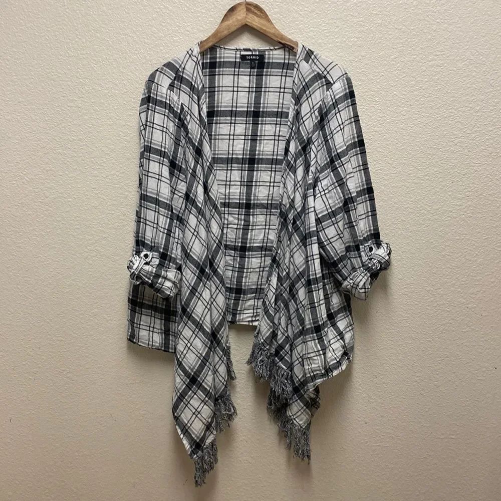 Torrid Plaid Flannel Drape Fringe Kimono Top 3X